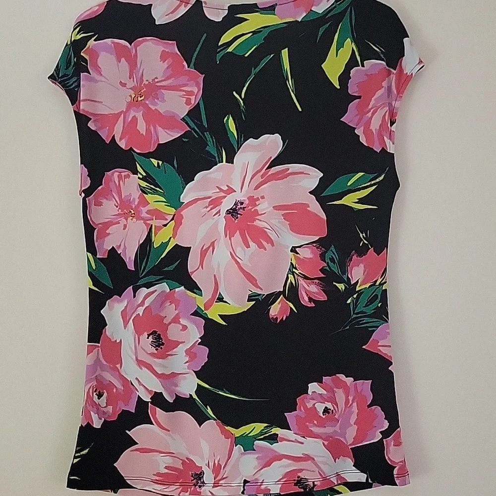 Ann Taylor Black and Pink Cap Sleeve Fitted Blouse - Picture 5 of 5